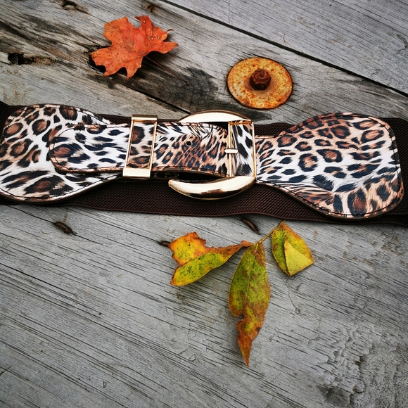 Ardene Spain Faux Leather Leopard Print Brown Stretch Gold Buckle Belt - Picture 12 of 16